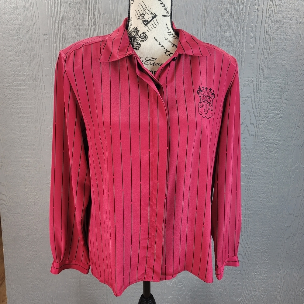 🎈4/$20 Sale Vintage striped Pajama top long sleeve button Down shirt Womens 12